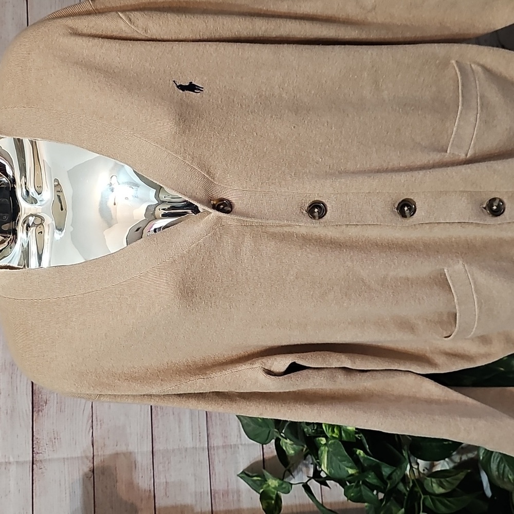 Ralph Lauren Tan Cardigan  with Iconic Logo Large